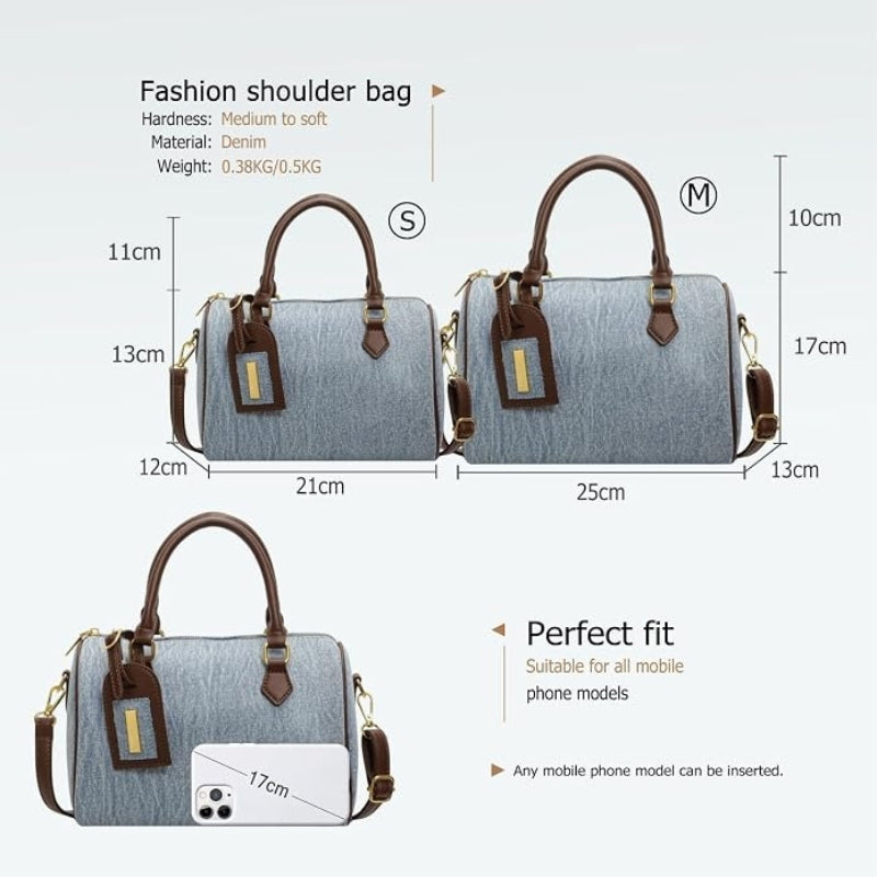 Retro Denim Handbag Women Jean Purse Trendy Boston Bag