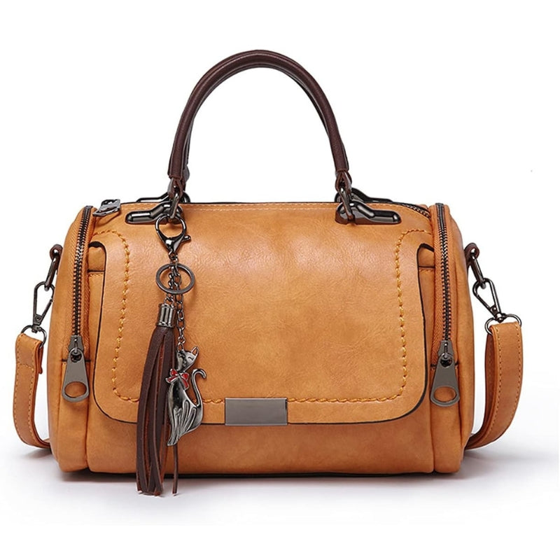 Vintage Boston Handbag With Cat Ornament