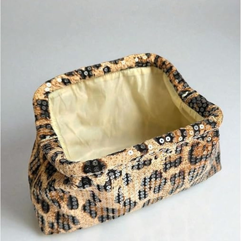 Sequin Leopard Print Y2K Evening Clutch Bag