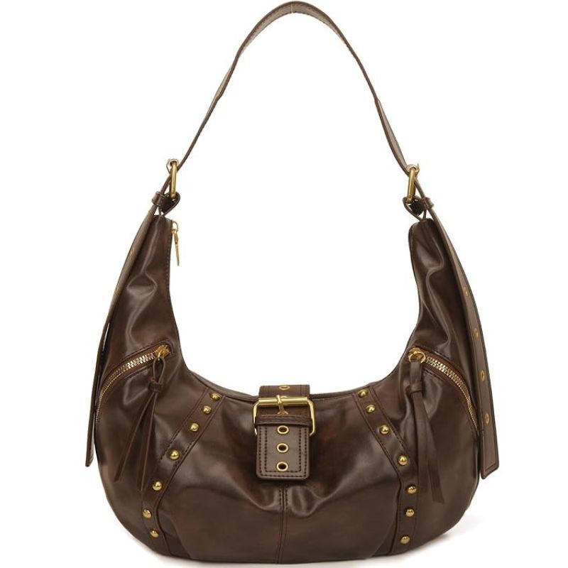 Brown Y2K-Style Hobo Shoulder Bag