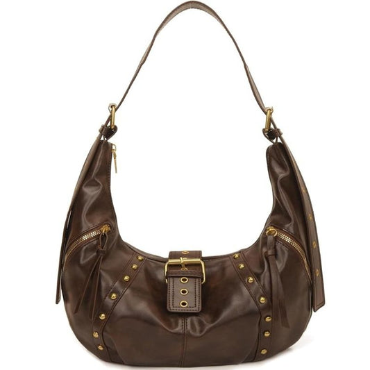 Brown Y2K-Style Hobo Shoulder Bag