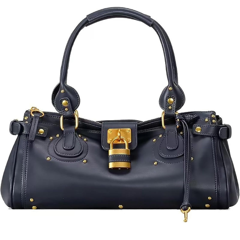 Women PU Leather Vintage Y2K Lock East West Handbag