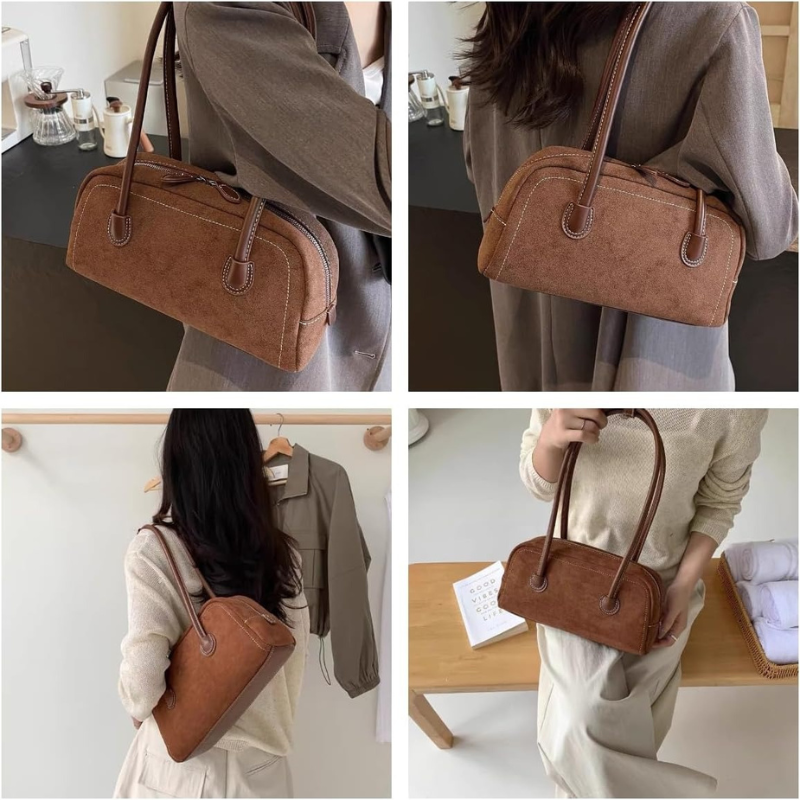 Women's Brown Faux Suede Shoulder Bag