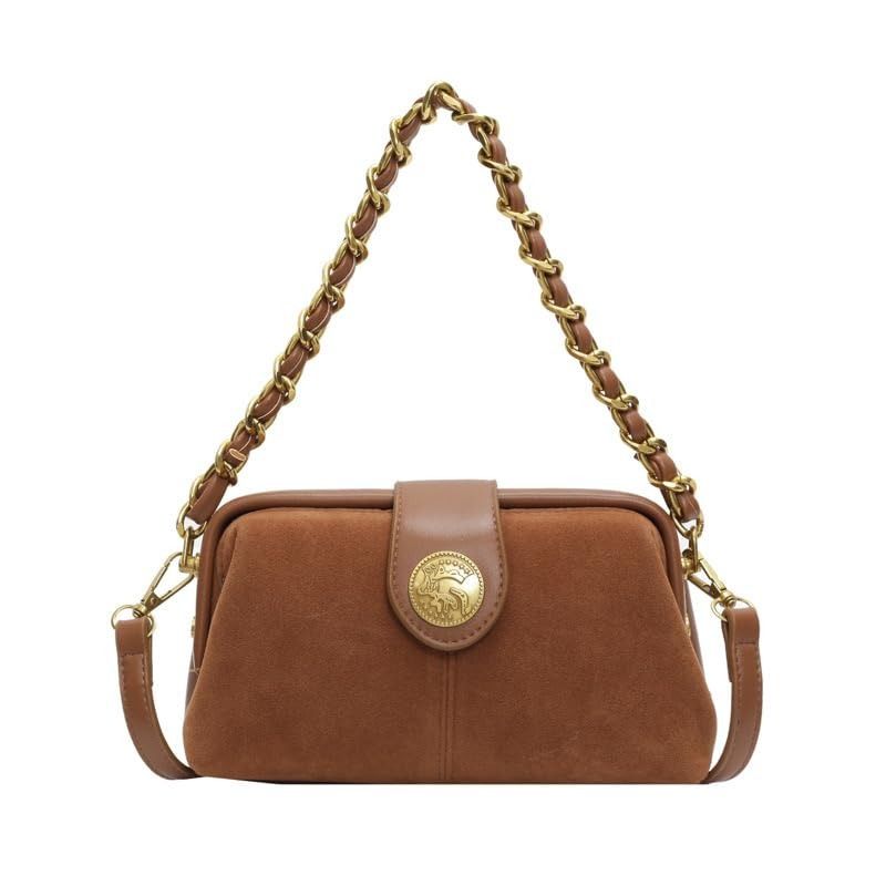 Suede &amp; Leather Chain Crossbody Bag