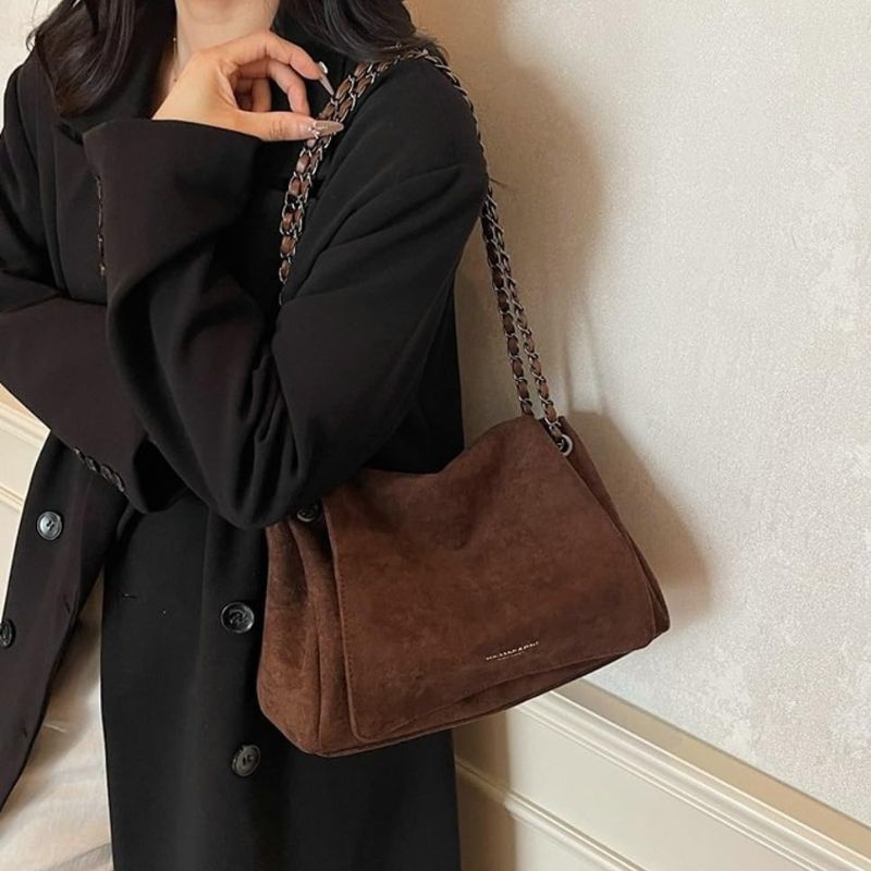 Women's Suede Chain Strap Crossbody Bag