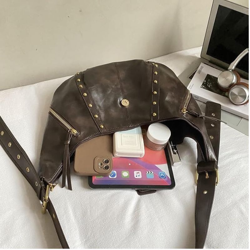 Brown Y2K-Style Hobo Shoulder Bag