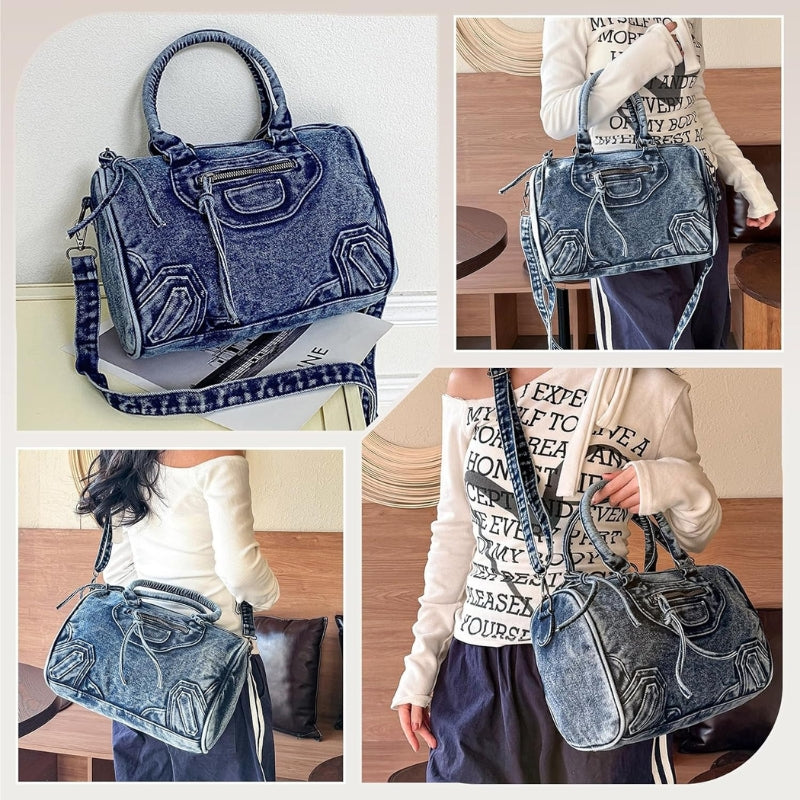Women's Vintage Denim Boston Handbag
