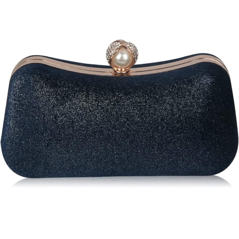 Velvet Pearl Clasp Semi-Circle Evening Top Handle Bag