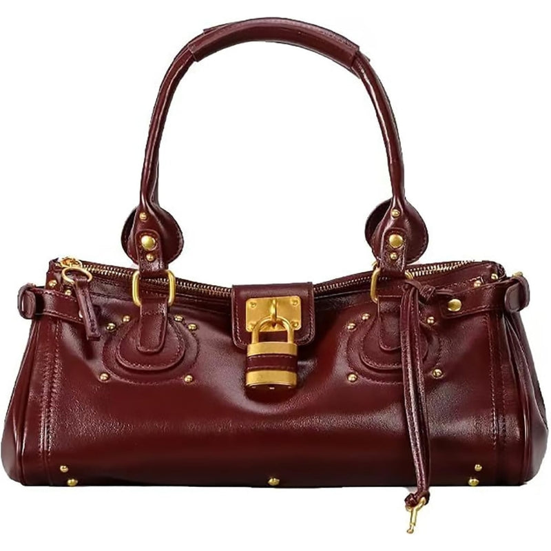 Women PU Leather Vintage Y2K Lock East West Handbag