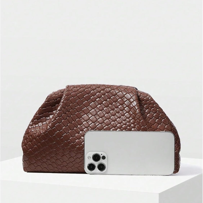 Woven PU Leather Dumpling Clutch Evening Bag