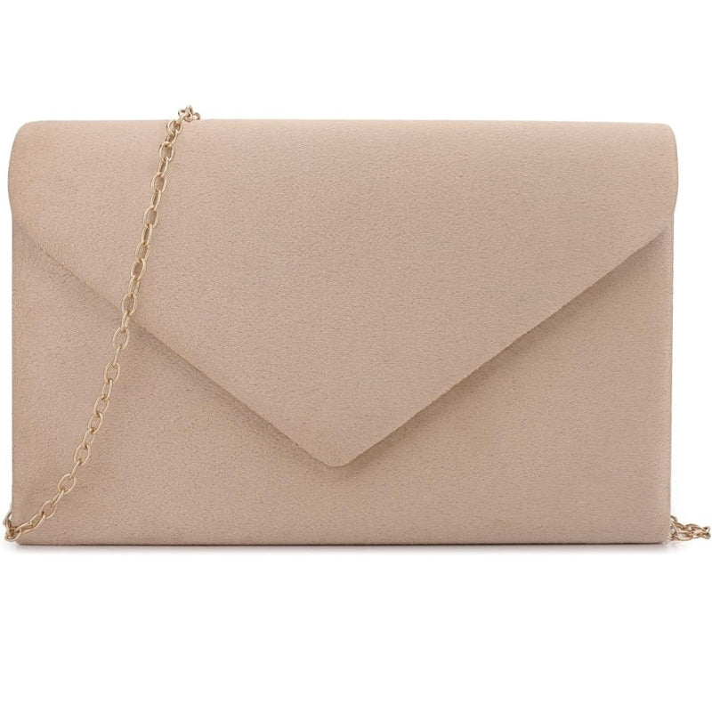 Faux Suede Envelope Clutch with Detachable Chain