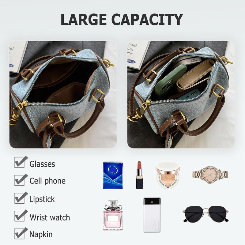 Retro Denim Handbag Women Jean Purse Trendy Boston Bag