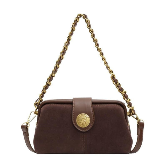Suede &amp; Leather Chain Crossbody Bag