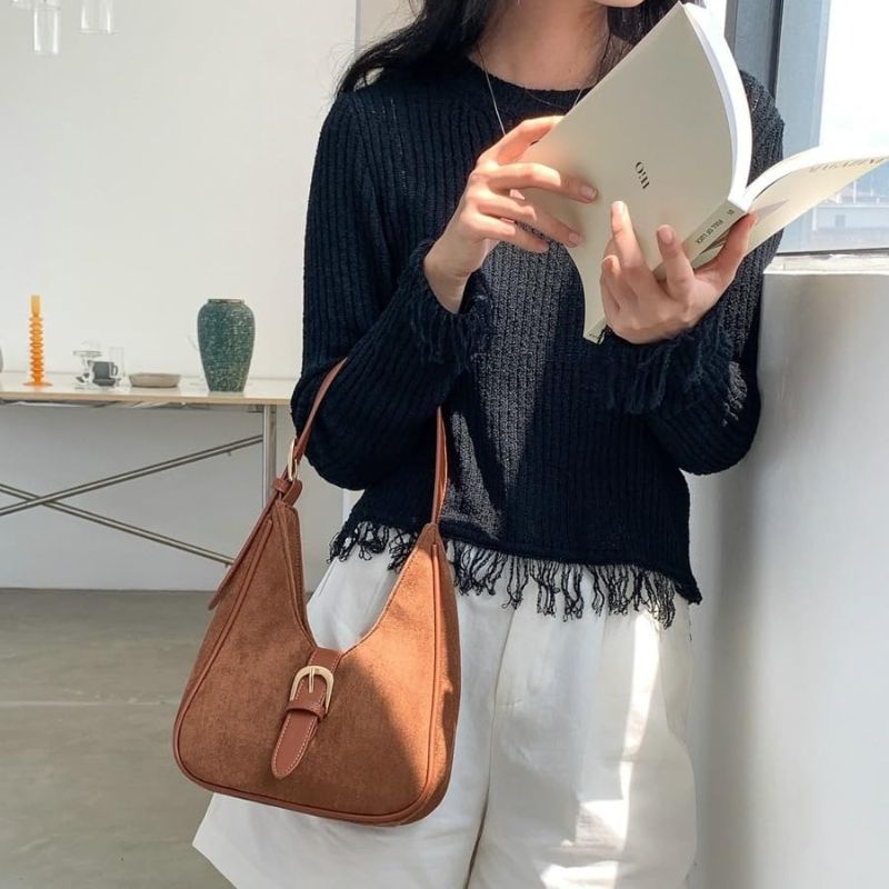 Retro Suede Shoulder Bag For Women Underarm Bag