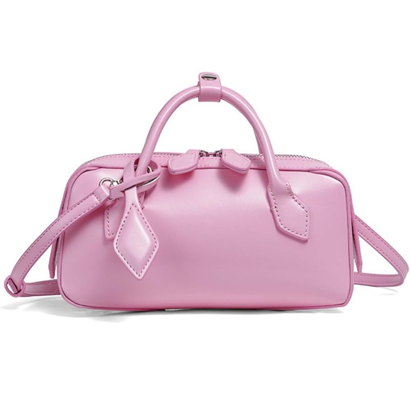 Vegan Leather Mini Barrel Boston Handbag For Women
