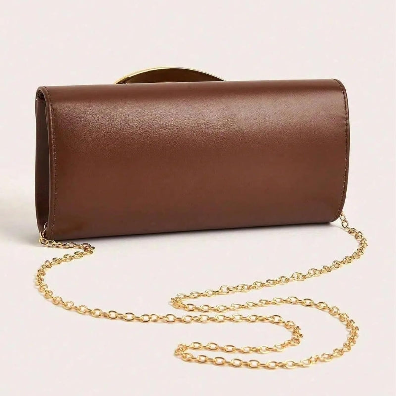 PU Leather Evening Clutch with Metal Handle And Chai
