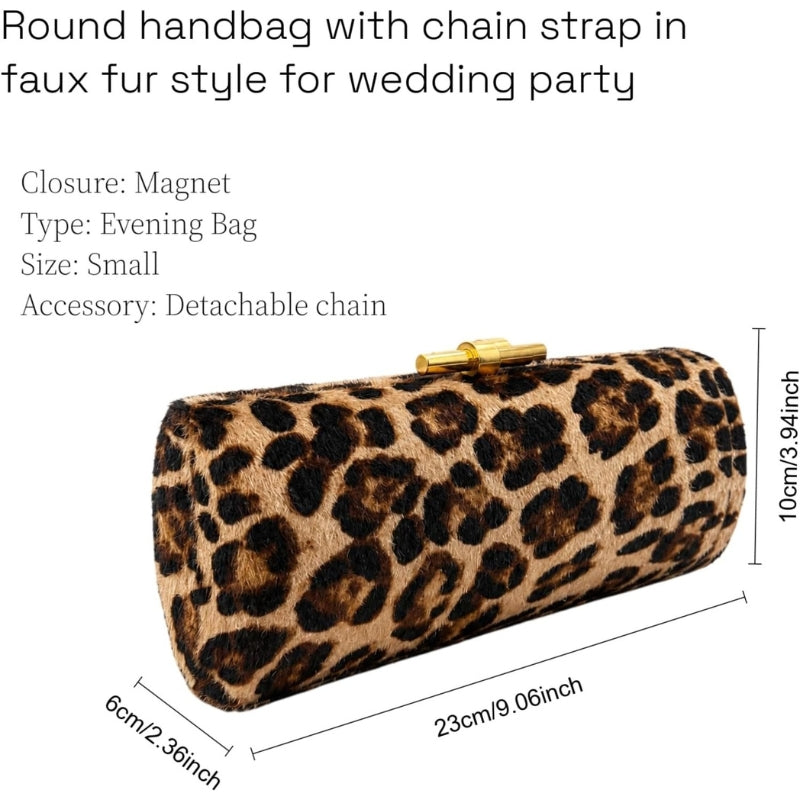 Faux Fur Cylinder Clutch With Detachable Chain