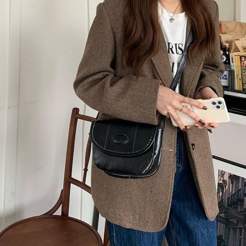 Vintage Oil Wax Leather Saddle Crossbody Bag