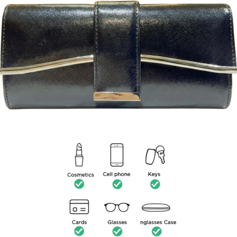 Faux Leather Flap Crossbody Clutch With Chai