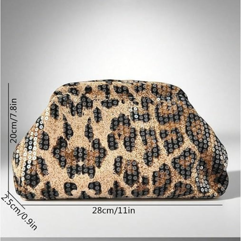 Sequin Leopard Print Y2K Evening Clutch Bag