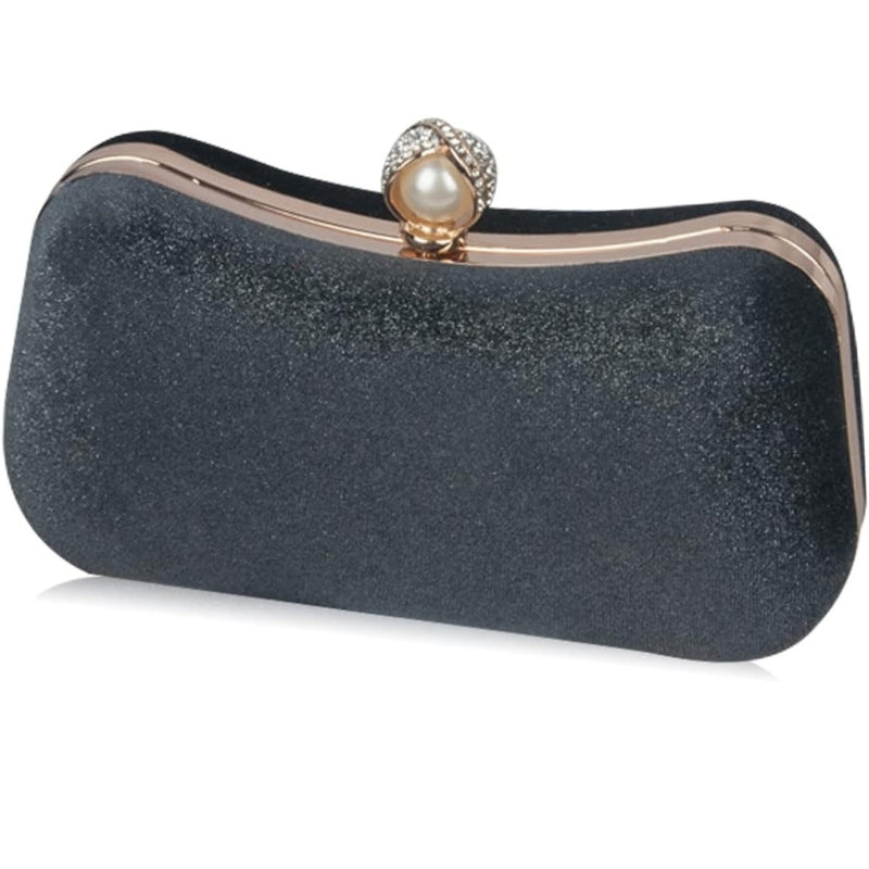 Velvet Pearl Clasp Semi-Circle Evening Top Handle Bag