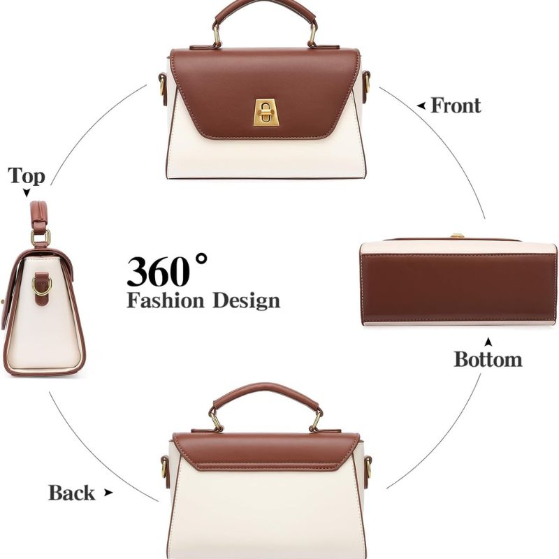 Two-Tone Leather Flap Crossbody Bag With Top Handle