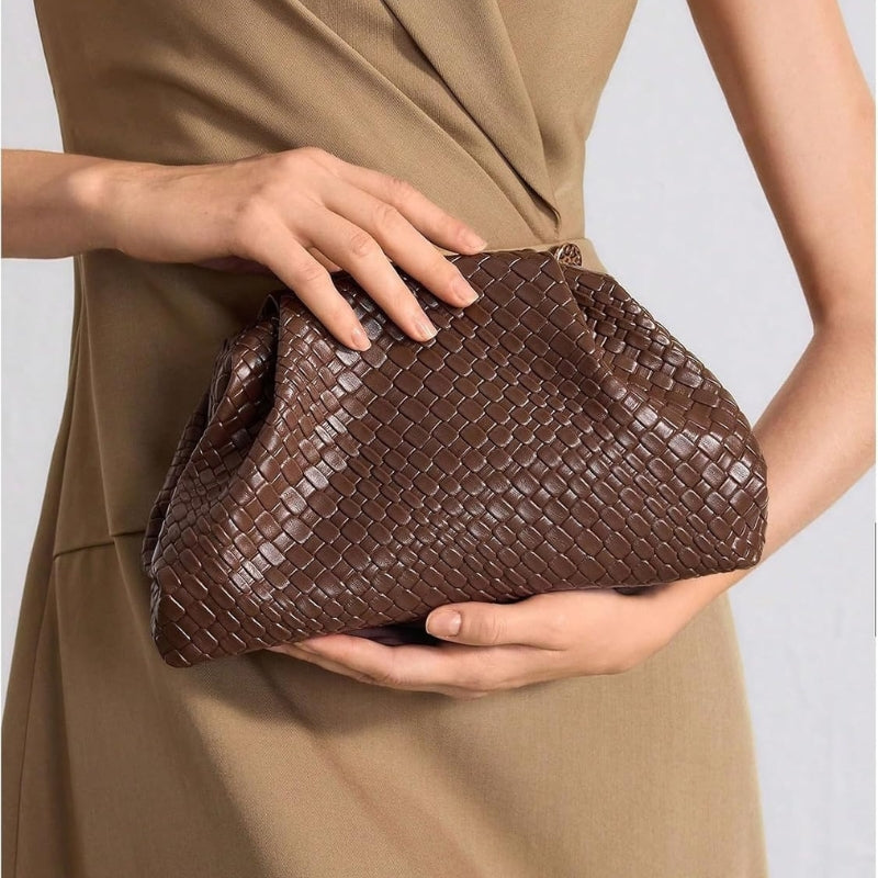 Woven PU Leather Dumpling Clutch Evening Bag