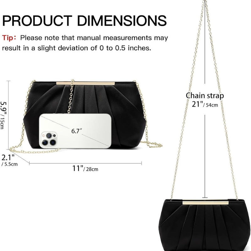 Pleated Evening Clutch with Detachable Chain Strap