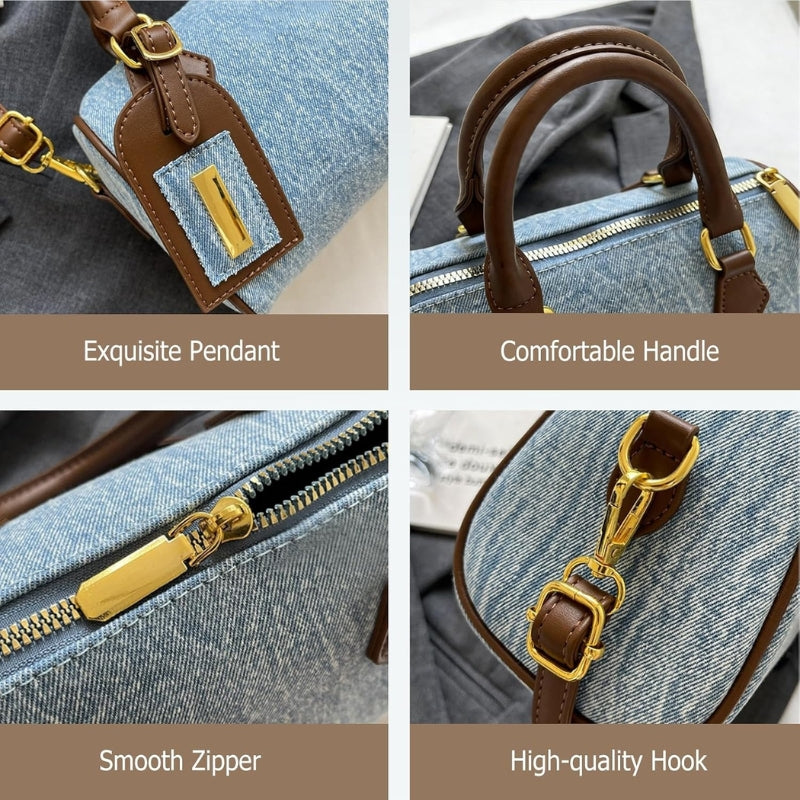 Retro Denim Handbag Women Jean Purse Trendy Boston Bag