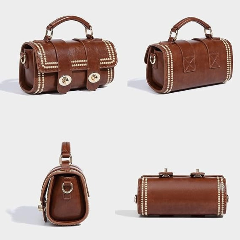 Women's Rhomboid Pattern Cylinderial Bucket Bag Handbag