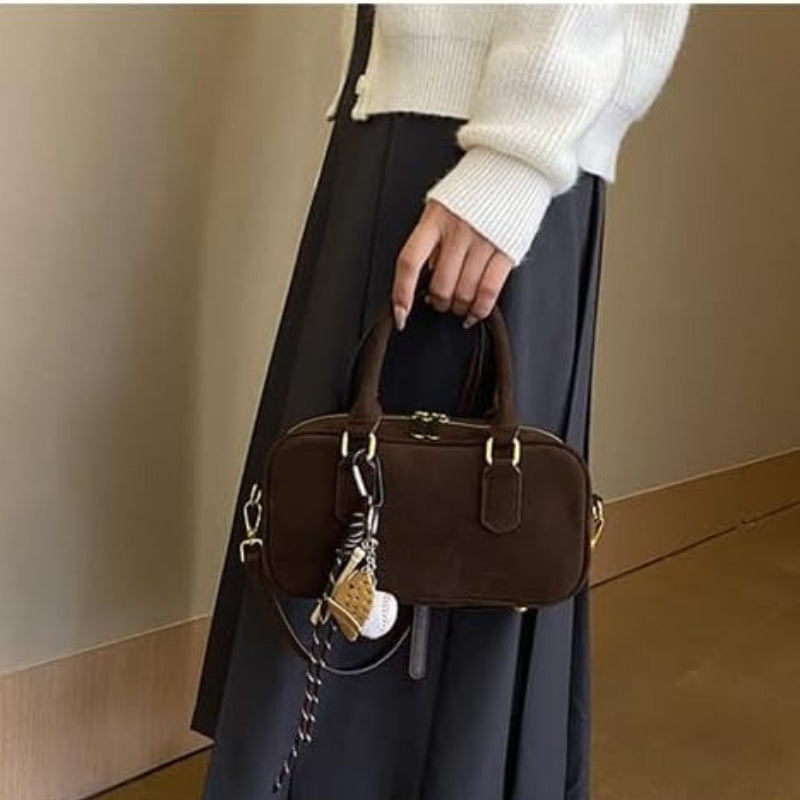 Suede Boston Totes Bag For Women Mini Tote Handbag