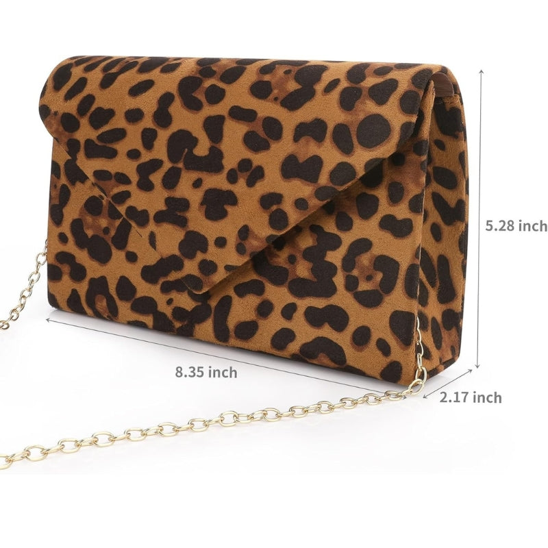 Faux Suede Envelope Clutch with Detachable Chain