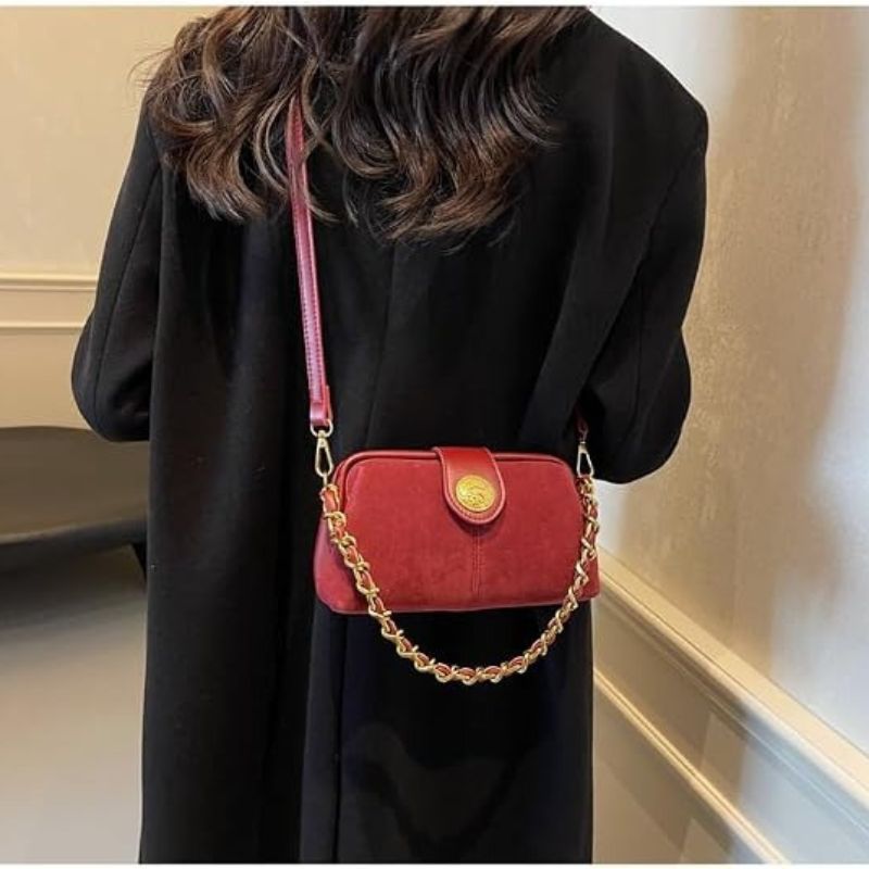 Suede &amp; Leather Chain Crossbody Bag