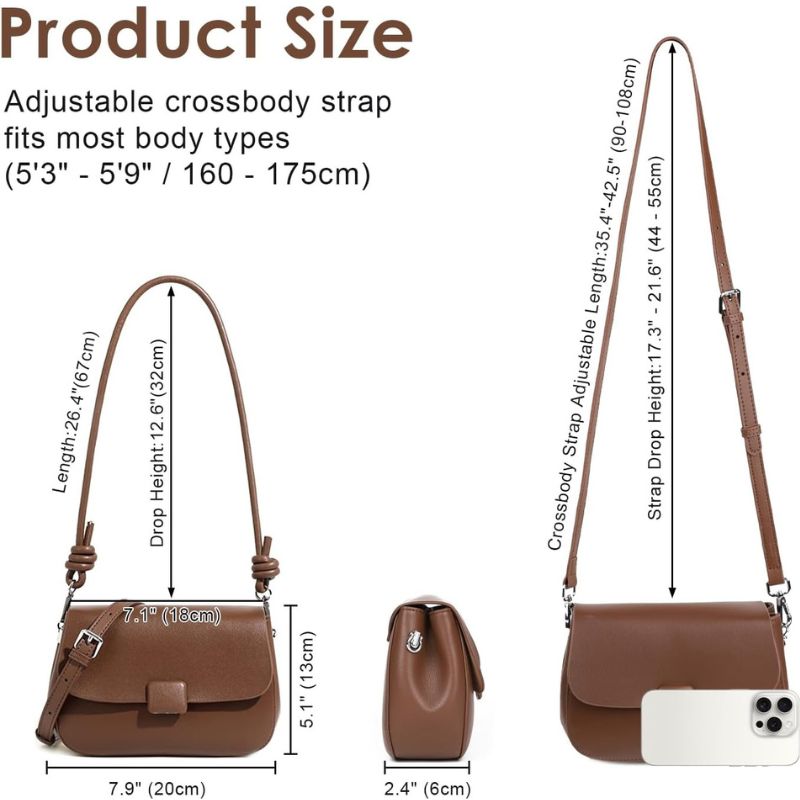 Magnetic Closur Genuine Leather Crossbody Bag