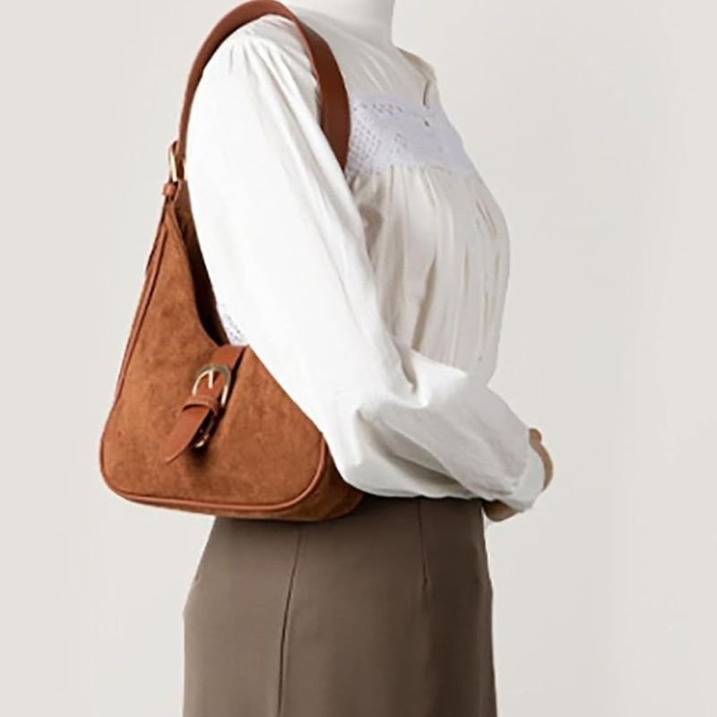 Retro Suede Shoulder Bag For Women Underarm Bag