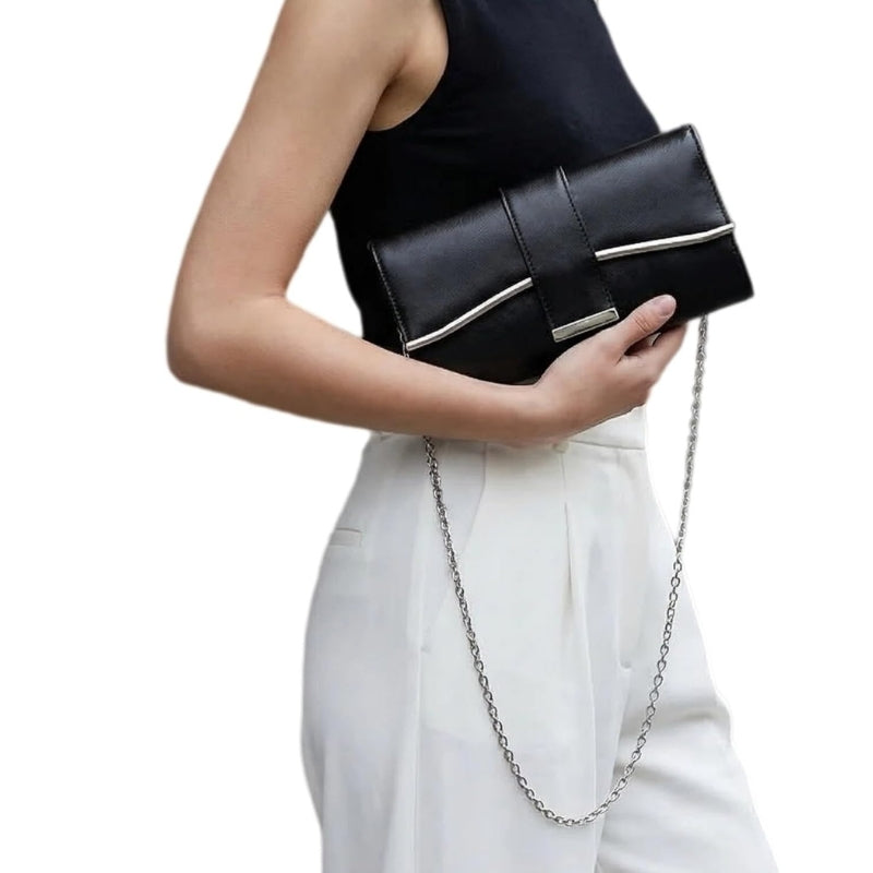Faux Leather Flap Crossbody Clutch With Chai