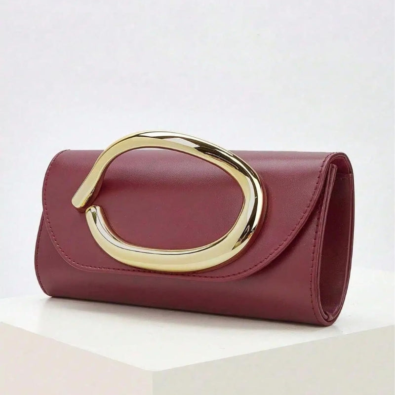 PU Leather Evening Clutch with Metal Handle And Chai