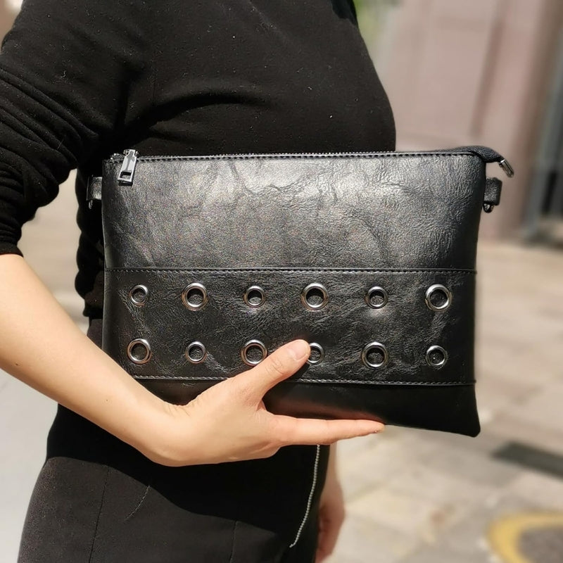 Rivet Envelope Clutch Crossbody Bag With Strap
