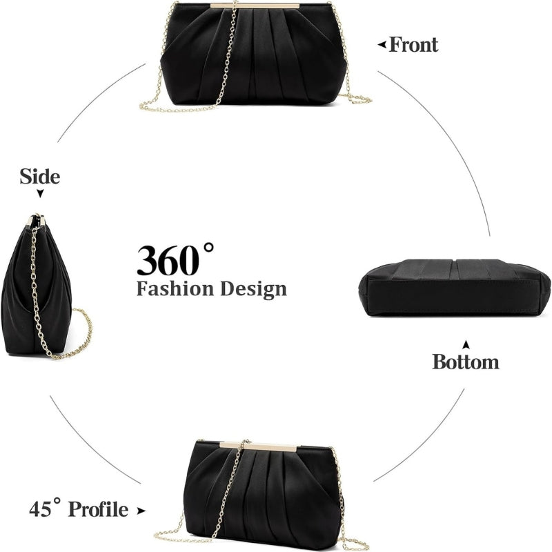 Pleated Evening Clutch with Detachable Chain Strap