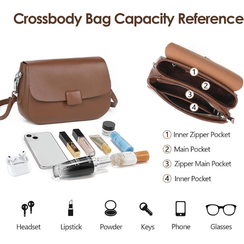 Magnetic Closur Genuine Leather Crossbody Bag