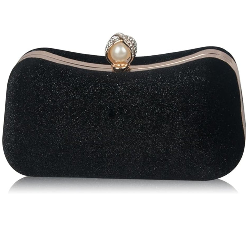 Velvet Pearl Clasp Semi-Circle Evening Top Handle Bag