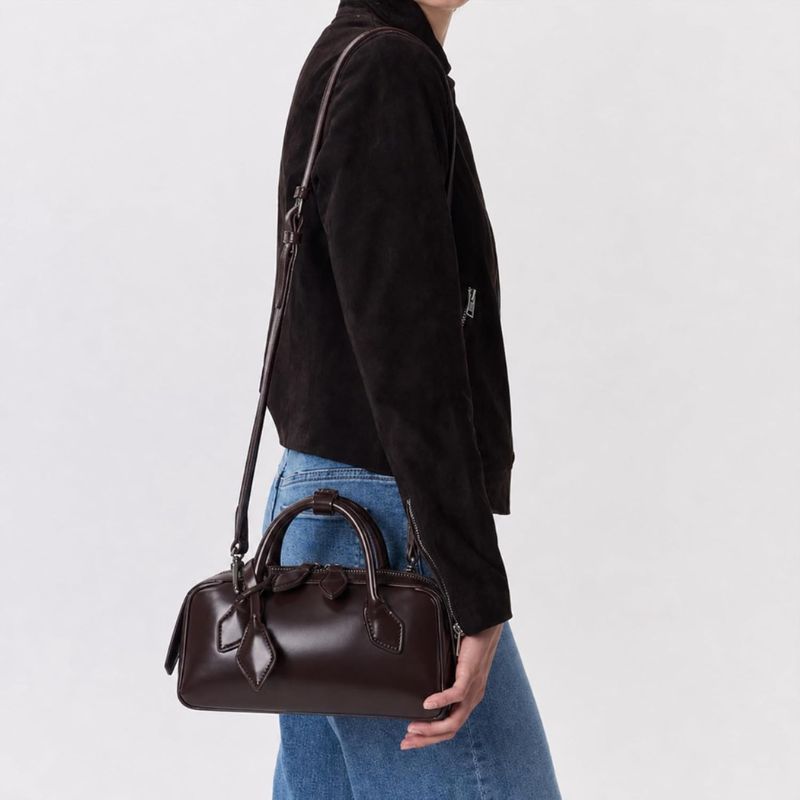Vegan Leather Mini Barrel Boston Handbag For Women