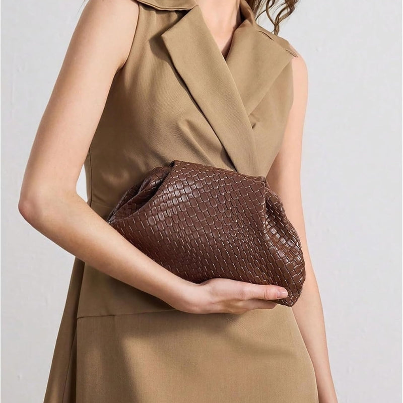 Woven PU Leather Dumpling Clutch Evening Bag