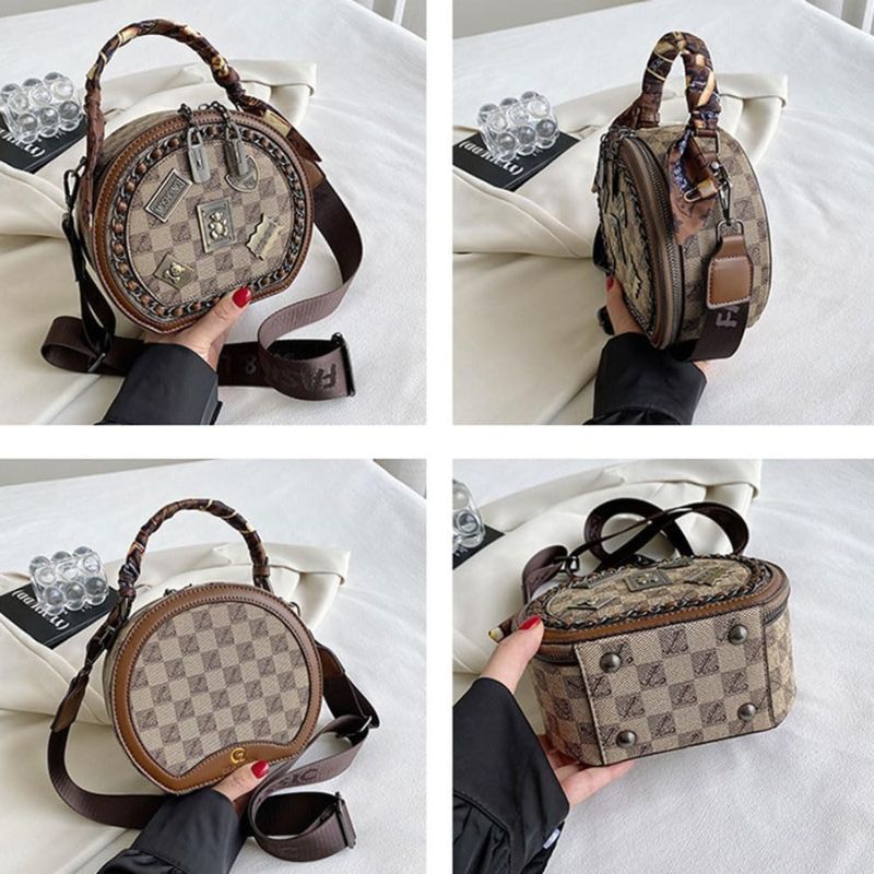 Vintage Round Crossbody Bag with Detachable Strap