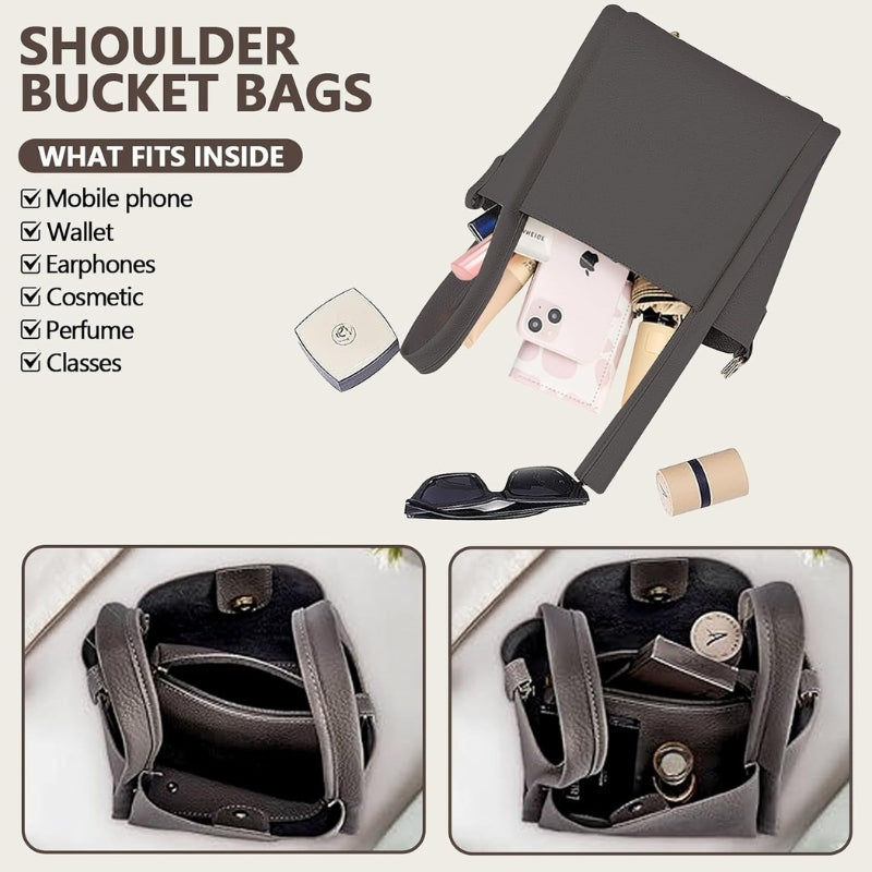 Bucket Bags For Women Vegan Leather Crossbody Bucket Handbag