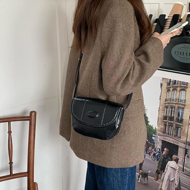 Vintage Oil Wax Leather Saddle Crossbody Bag