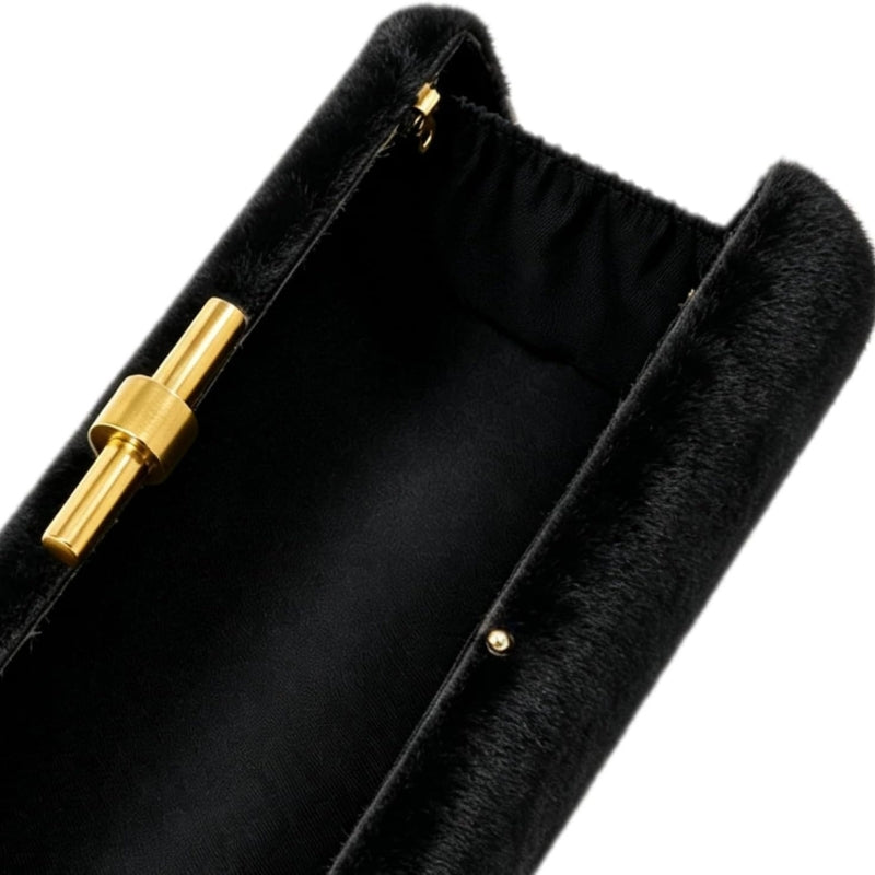 Faux Fur Cylinder Clutch With Detachable Chain