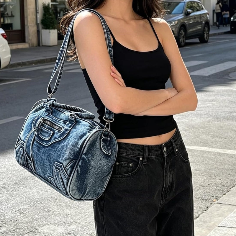 Women's Vintage Denim Boston Handbag