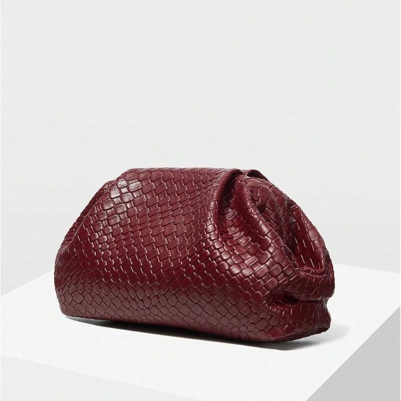 Woven PU Leather Dumpling Clutch Evening Bag