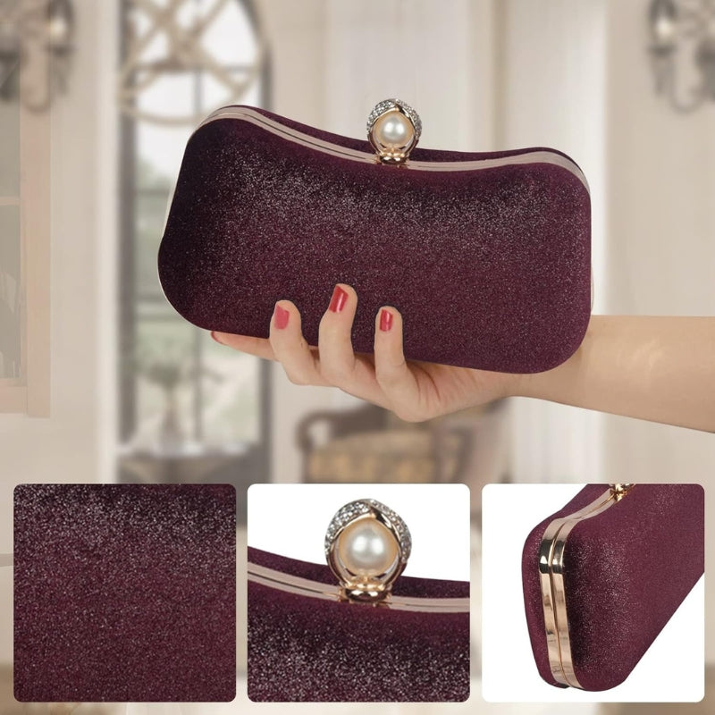 Velvet Pearl Clasp Semi-Circle Evening Top Handle Bag